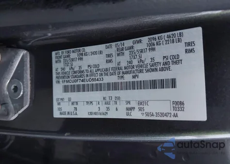 2014 Ford Escape S из США, поврежденный, VIN 1FMCU0F74EUD55433